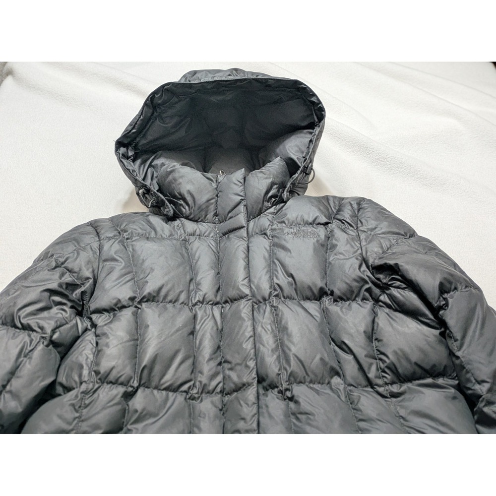 The North Face Womens 550 Down Hooded Parka Puffer Jacket Black Large L Long - Picture 10 of 16